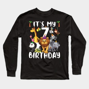 Its My 7th Birthday Safari Jungle Zoo Lovers Birthday Party Long Sleeve T-Shirt